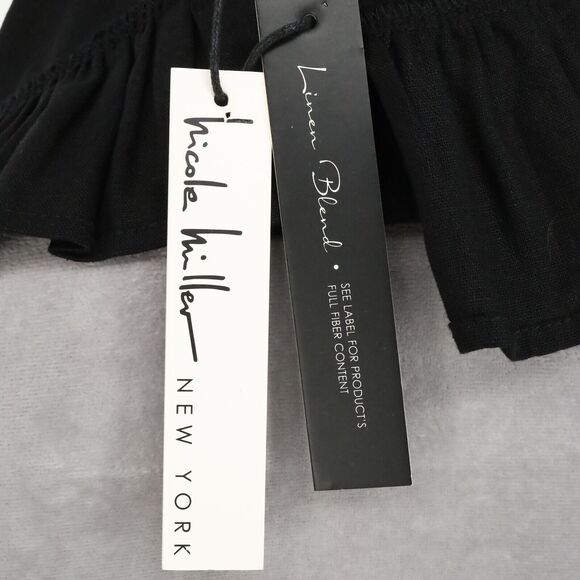 Nicole Miller Top Womens Large Black Linen Blend Ruffle Hem Blouse Resort New - Picture 5 of 14